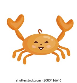 Cartoon Cute Kawaii Crab Vector Graphics Isolated On White Background.