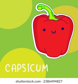 Cartoon cute kawaii pepper with face. Funny vector illustration of happy vegetable. Childish style design for positive poster, t-shirt, card, wall print, book