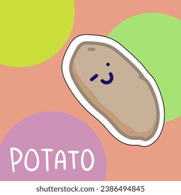 Cartoon cute kawaii potato with face. Funny vector illustration of happy vegetable. Childish style design for positive poster, t-shirt, card, wall print, book