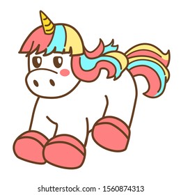 cartoon cute kawaii unicorn on white background