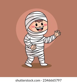 Cartoon cute kid with mummy costume vector