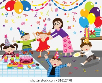 Cartoon Cute Kids Birthday Party Celebration