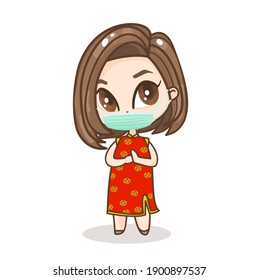 Cartoon Cute Kids in Chinese Costume Vector