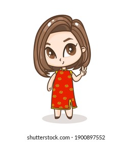 Cartoon Cute Kids in Chinese Costume Vector
