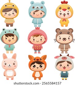  Cartoon cute kids dressed as animal cute costume, Cute animal mascot  character, Vector illustrator