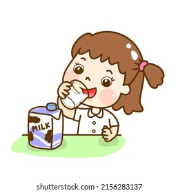 Cartoon cute kids drinking milk.