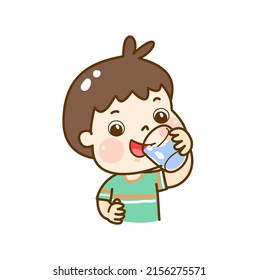 Cartoon Cute Kids Drinking Water.