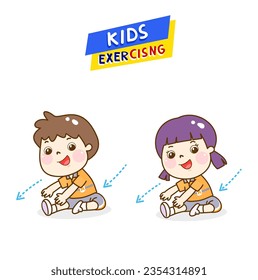 Cartoon cute kids exercising character.