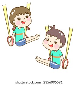  Cartoon cute kids in gymnastics character.