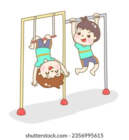  Cartoon cute kids in gymnastics character.