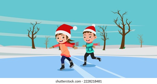 Cartoon of Cute Kids Playing in The Snow