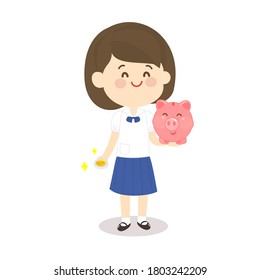 cartoon cute Kids Saving Money