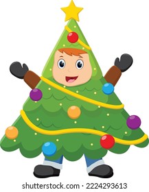 Cartoon cute kids wearing Christmas costumes