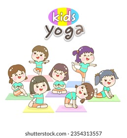 Cartoon cute kids yoga character.