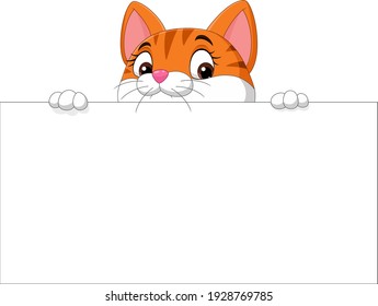 Cartoon cute kitten with blank sign