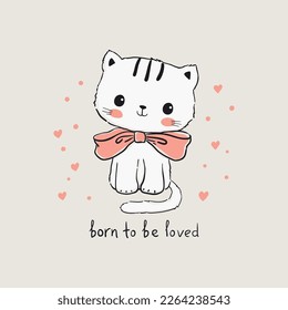 Cartoon cute kitten in hand drawn style. Hand drawn vector illustration for children wear, stickers, poster, card