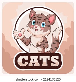 cartoon cute kitten mascot waving in a circle