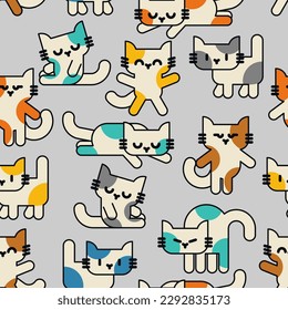 Cartoon cute kitten pattern seamless. pet background. Baby fabric texture