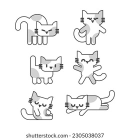 Cartoon cute kitten set. pet Vector illustration