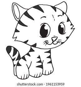 Cartoon cute kitten. Vector illustration of a striped cat. 