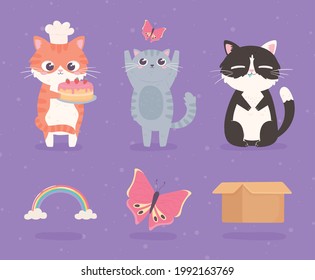 cartoon cute kitties butterfly rainbow