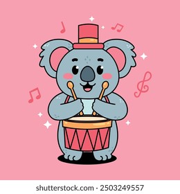 Cartoon Cute koala playing drum
