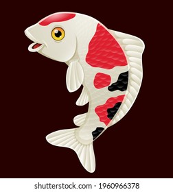 Cartoon cute koi fish on red background