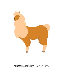 Cartoon Cute Lama Alpaca Animal. Flat Design Style. Vector illustration of mascot south american, mexico brown. Mammal animal character child style