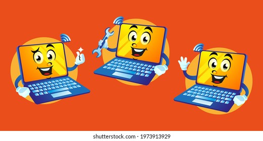 Cartoon cute Laptop mascot design