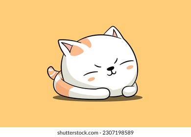 Caricatura lindo vectorial de gato flojo con contorno