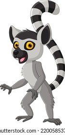 Cartoon Cute Lemur On White Background