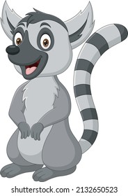 Cartoon cute lemur standing on white background