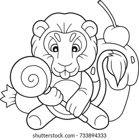 cartoon cute lion with candy