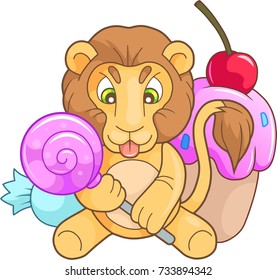 cartoon cute lion with candy