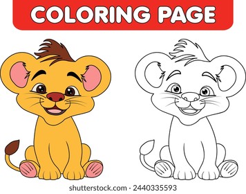 cartoon cute lion coloring page isolated on white background