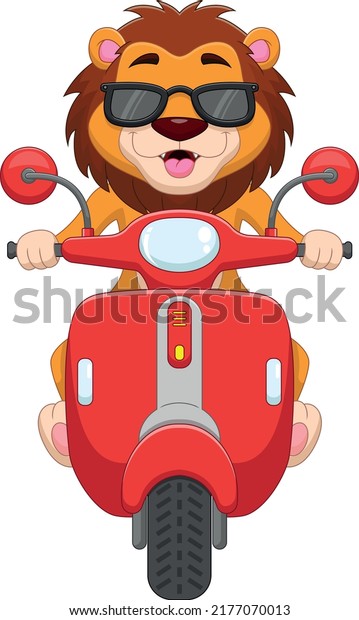 cartoon cute lion riding\
scooter 