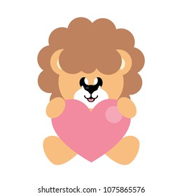 cartoon cute lion sittiing with heart