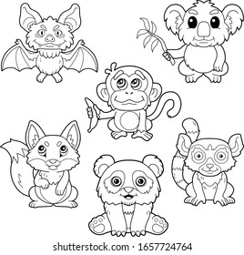 cartoon cute little animals, funny illustrations, image set