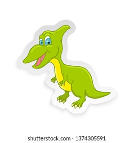 Cartoon Cute Little Baby Dinosaur Sticker. Vector illustration