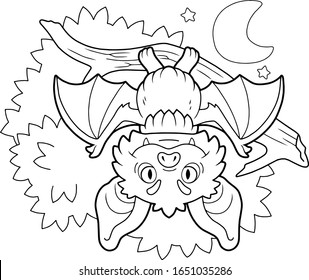 Cartoon-süße kleine Fledermaus, Farbbuch, lustige Illustration