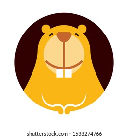 Cartoon cute little beaver character smiling with big teeth - vector character pictogram