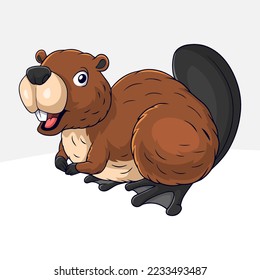 Cartoon cute little beaver on white background