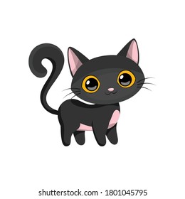 Dibujo lindo gato negro, ilustración vectorial.