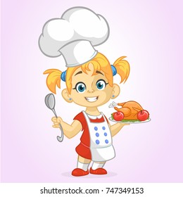 Cartoon Cute Little Blond Girl Apron Stock Vector (Royalty Free ...