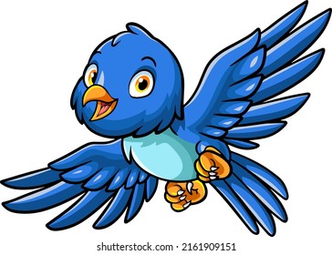 Cartoon Cute Little Bluebird Flying