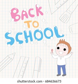 Cartoon cute little boy back to school vector