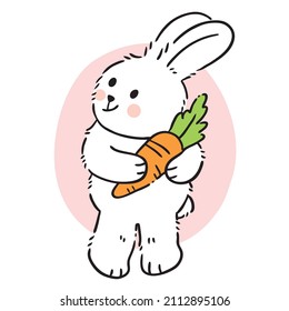 Cartoon cute little bunny and carrot vector.