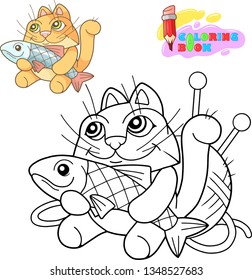 cartoon cute little cat coloring book funny illustration
