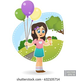 Cartoon cute little child kid enjoying summer outdoor in park