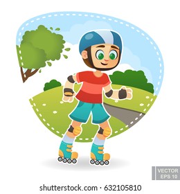 Cartoon cute little child kid enjoying summer outdoor in park